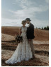 Cap Sleeves Ivory Lace Tulle V Back Outdoor Wedding Dress